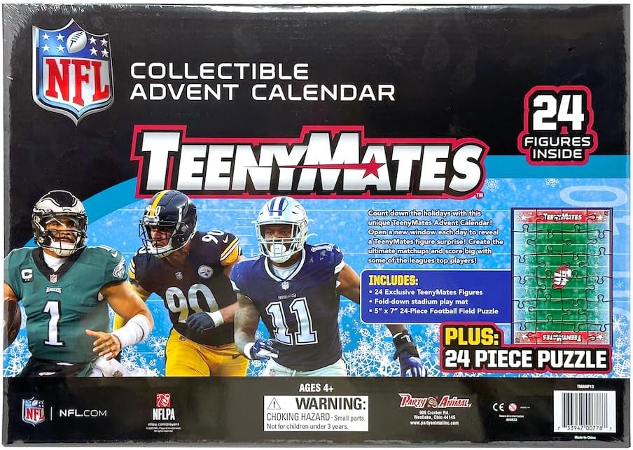 Party Animal Teenymates NFL 2023 Series 12 NFL Advent Calendar, 24 Figures (Includes Santa Ref Teenymate)