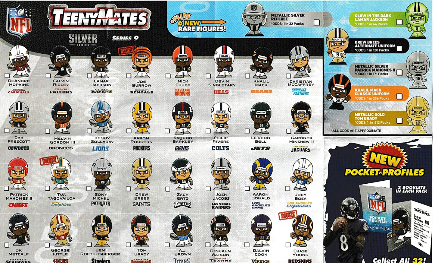 Teenymates Party Animal 2020-21 NFL Series 9 Silver Highlights Mini Figures Blind Bags Gift Set Party Bundle - 4 Pack