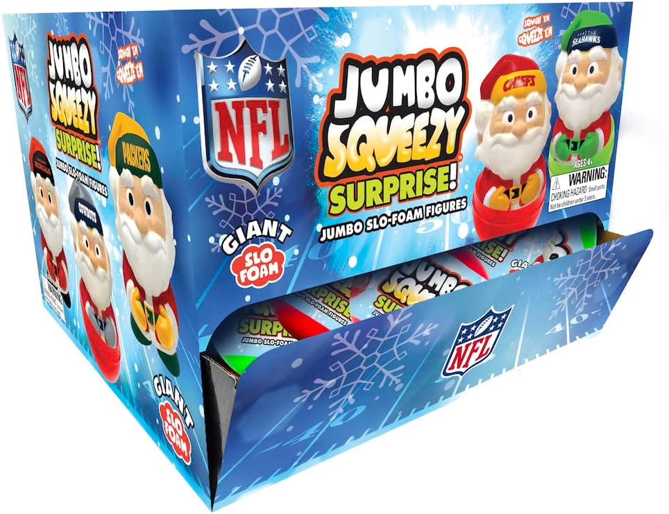 Party Animal Jumbo Santa Squeezy Surprise! One (1) Giant Capsule SqueezyMates NFL Series 1 Figure, Multicolor, 4 inch Tall