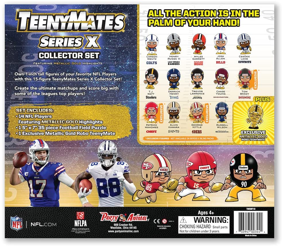 Party Animal Teenymates 2021 NFL Series X (10) - NFL Player Mini Figures Collector Box Set 14 Players Plus Rare Exclusive Metallic Gold Robo Minifigure
