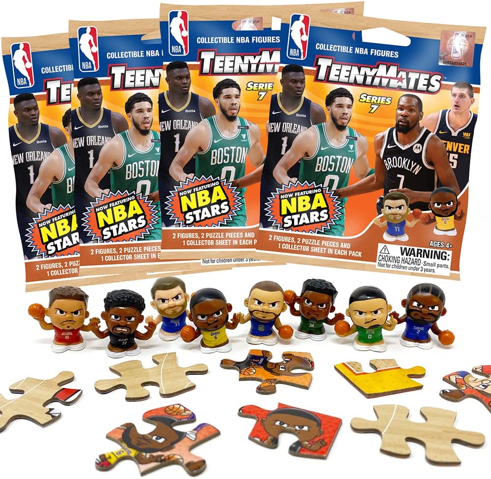 Party Animal TeenyMates 2021 - 2022 NBA Series 7 Mini Figures Blind Bags Gift Set Party Bundle - 4 Pack, Multicolored