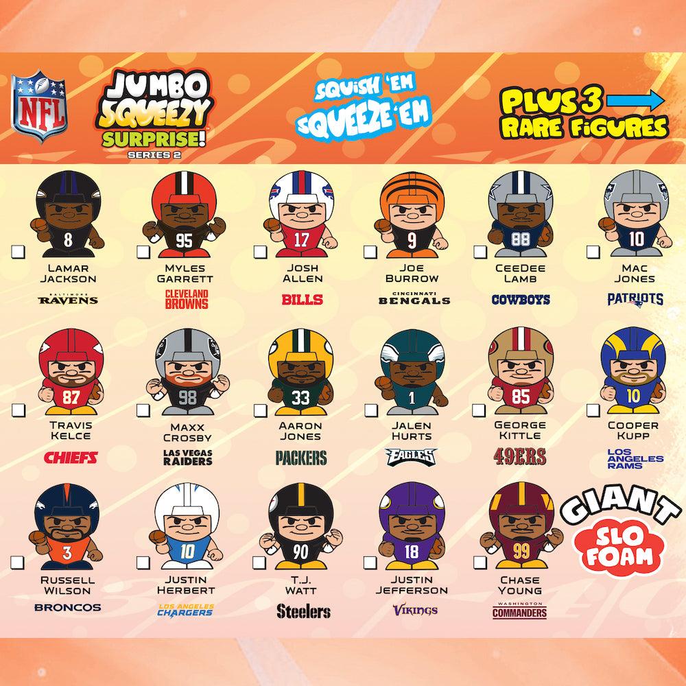 Party Animal Jumbo Squeezy Surprise! One (1) Giant Capsule SqueezyMates NFL Series 2 Figure, Multicolor, 4 inches Tall