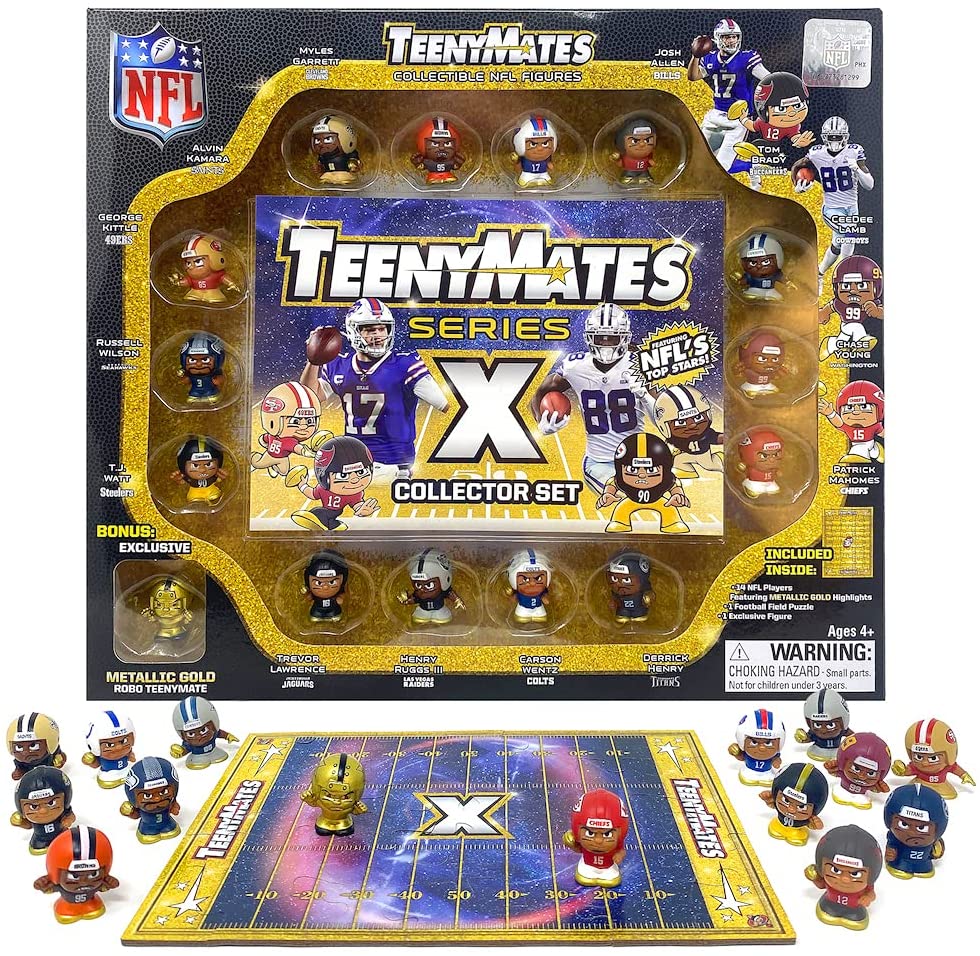 Party Animal Teenymates 2021 NFL Series X (10) - NFL Player Mini Figures Collector Box Set 14 Players Plus Rare Exclusive Metallic Gold Robo Minifigure