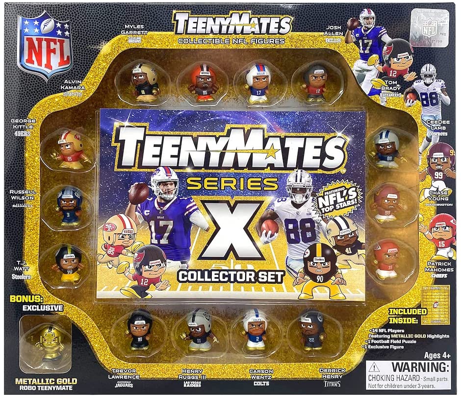 Party Animal Teenymates 2021 NFL Series X (10) - NFL Player Mini Figures Collector Box Set 14 Players Plus Rare Exclusive Metallic Gold Robo Minifigure